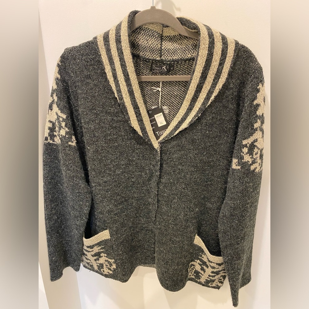 Tivoli Of Ireland Charcoal Cardigan with Cream Details